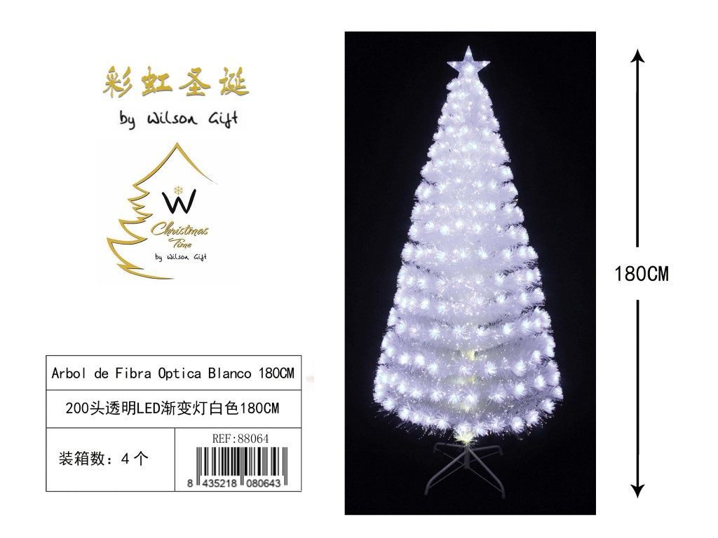 Árbol de fibra óptica con luz LED blanco 180cm