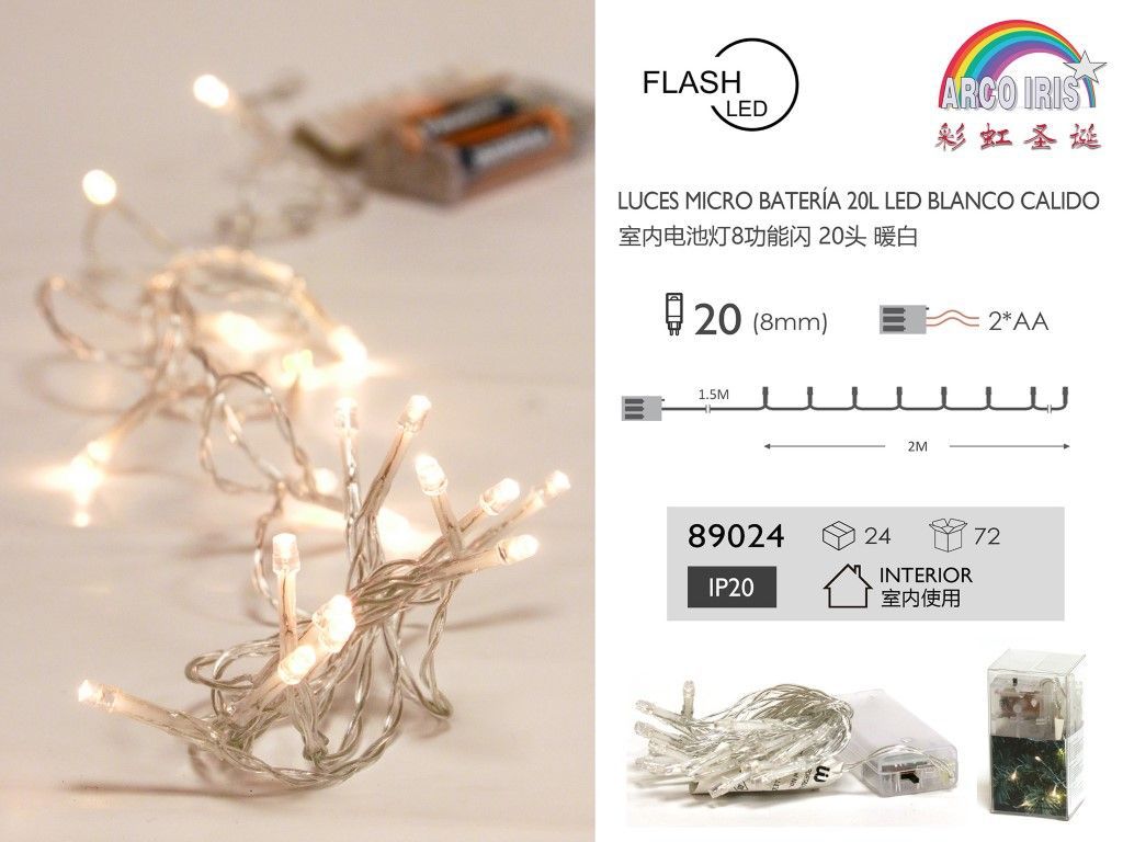 Guirnalda de luces LED de batería blanco cálido interior 2m