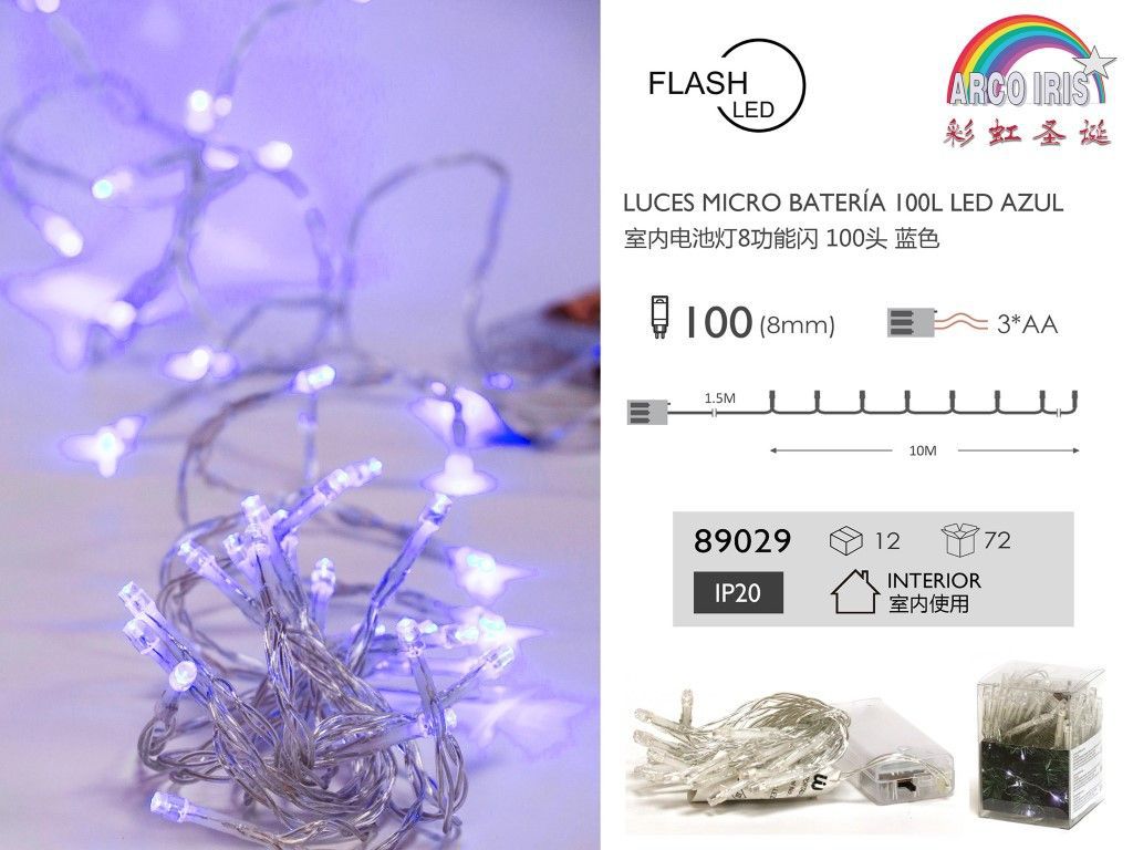 Luces micro LED de batería 100L azul 10m