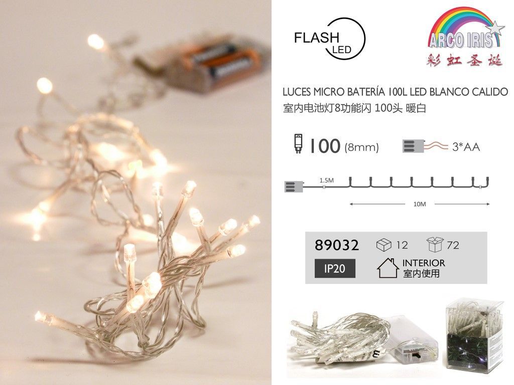 Luces micro 100L LED de batería blanco cálido interior 10m para Navidad