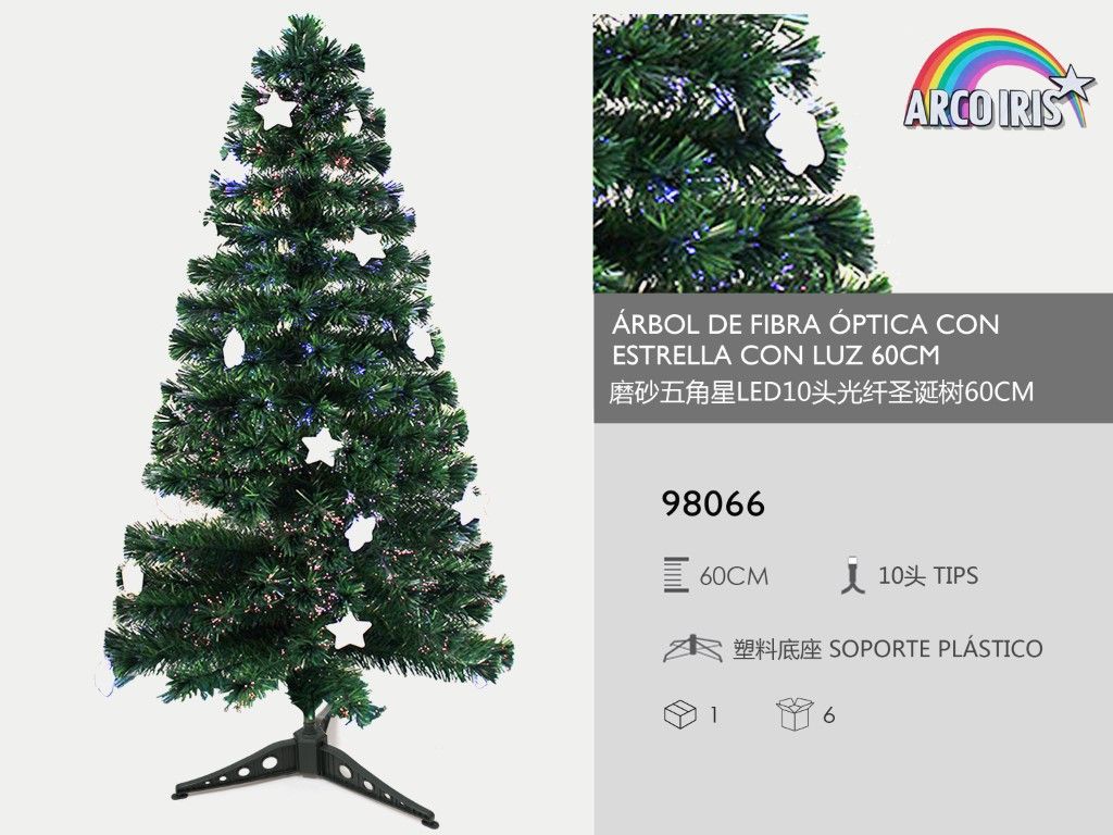 Árbol de fibra óptica con estrella y luz 60cm para Navidad