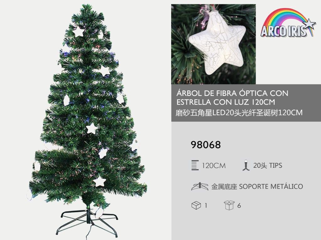 Árbol de fibra óptica con estrella y luz 120cm para Navidad