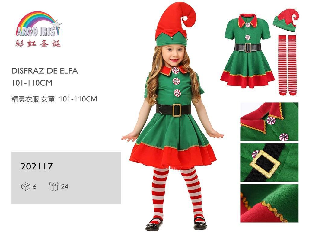 Disfraz de elfa 101-110cm para fiestas y eventos navideños