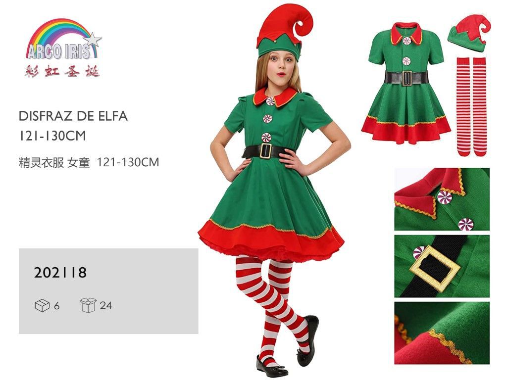 Disfraz de elfa infantil 121-130cm para Navidad