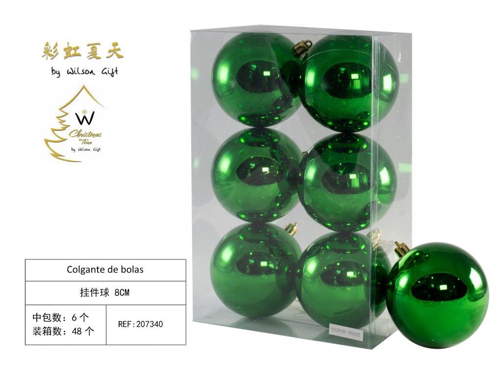 Colgante de bolas verdes 8cm set de 6pcs para Navidad