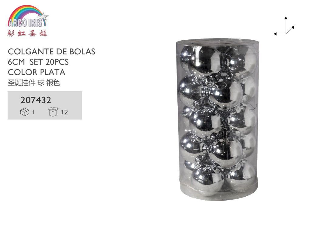 Colgante de bolas plateadas 6cm set 20pcs para decoración navideña