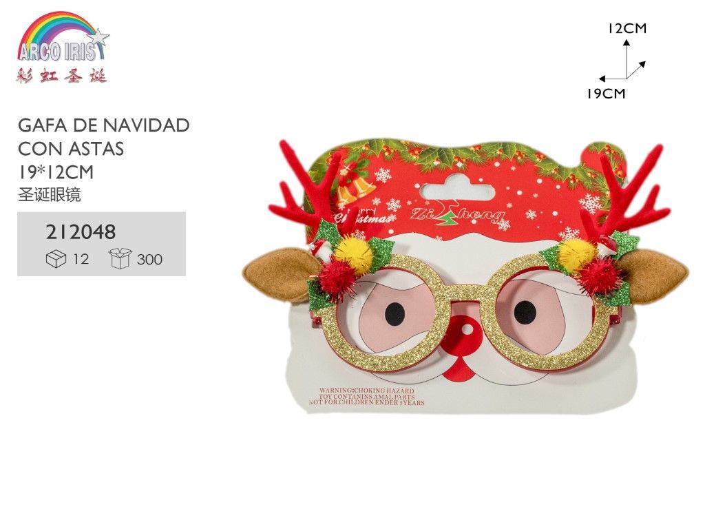 Gafas de Navidad con astas 19x12cm para fiestas