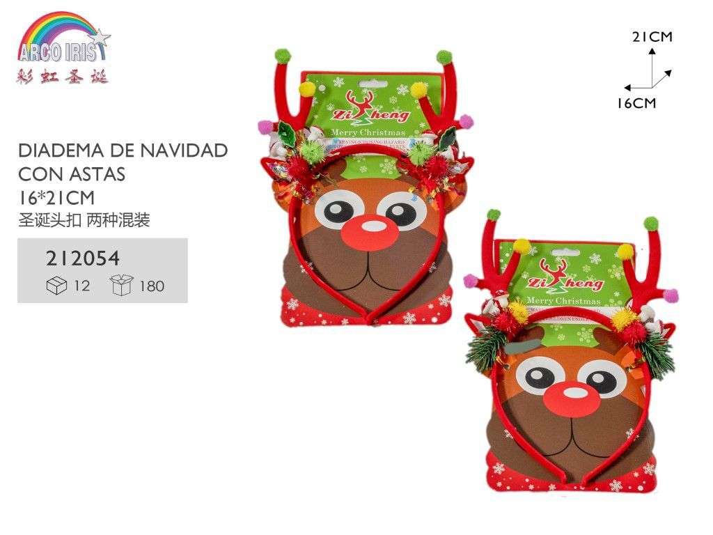 Diadema de Navidad con astas 16x21cm para fiestas