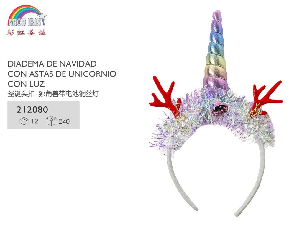 Diadema de unicornio con luz para Navidad