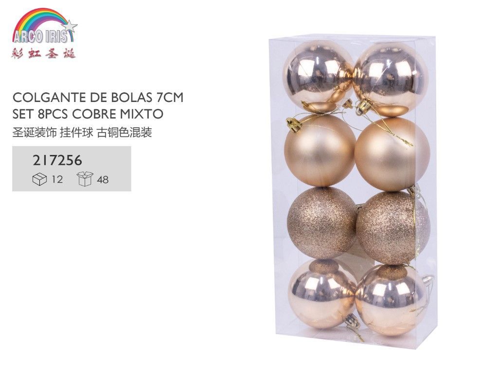 Colgante de bolas de cobre 7cm set 8pcs para decoración navideña