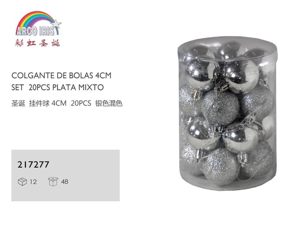 Colgante de bolas 4cm set 20pcs plata mixto para decoración navideña