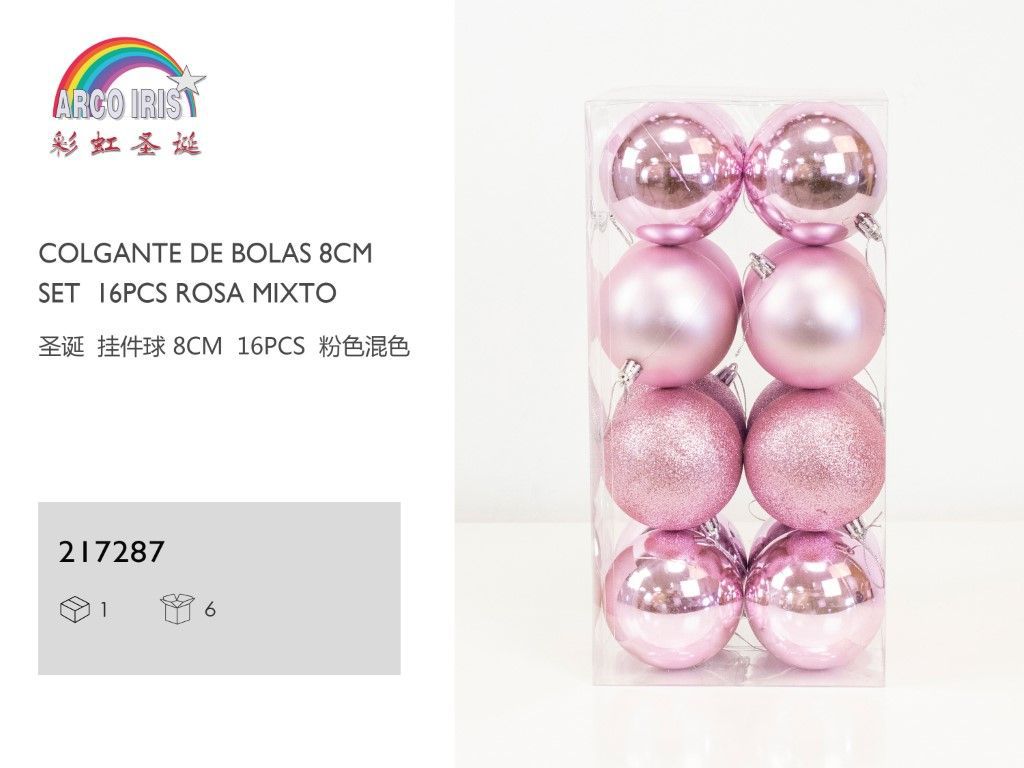 Colgante de bolas 8cm set 16pcs rosa