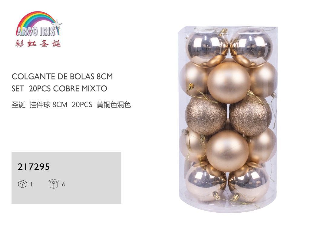 Colgante de bolas navideñas 8cm set 20pcs cobre mixto