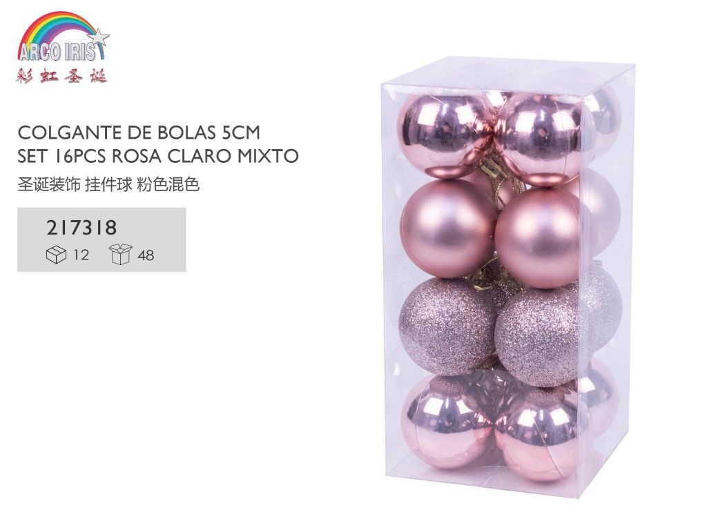 Colgante de bolas 5cm set 16pcs rosa claro mixto para decoración navideña