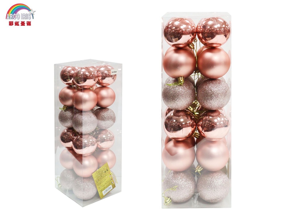 Colgante de bolas navideñas 6cm set 24pcs rosa claro mixto