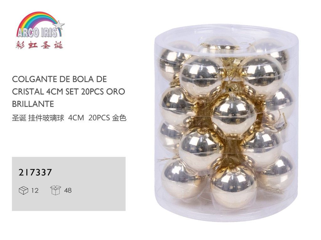 Colgante de bola de cristal 4cm set de 20 piezas oro brillante