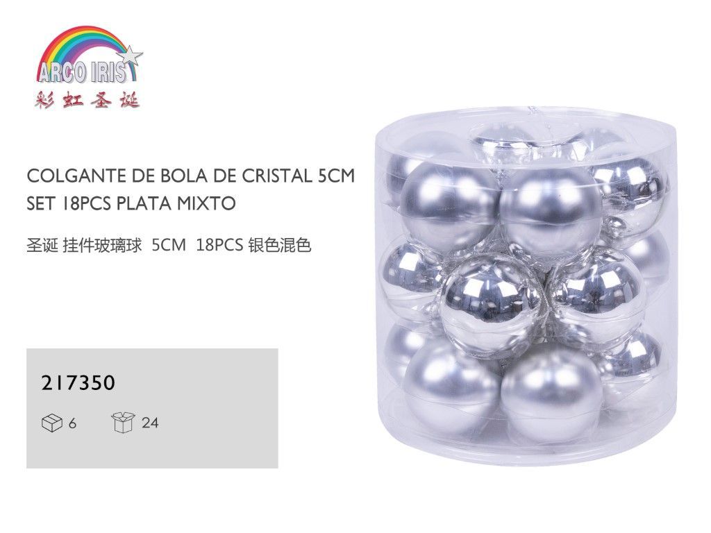 Colgante de bola de cristal 5cm set 18 piezas plata para Navidad