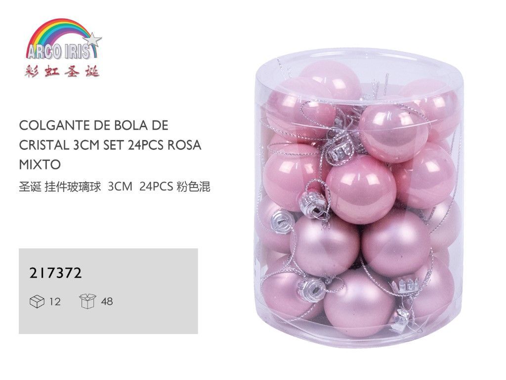 Colgante de bola de cristal 3cm set 24pcs rosa para Navidad