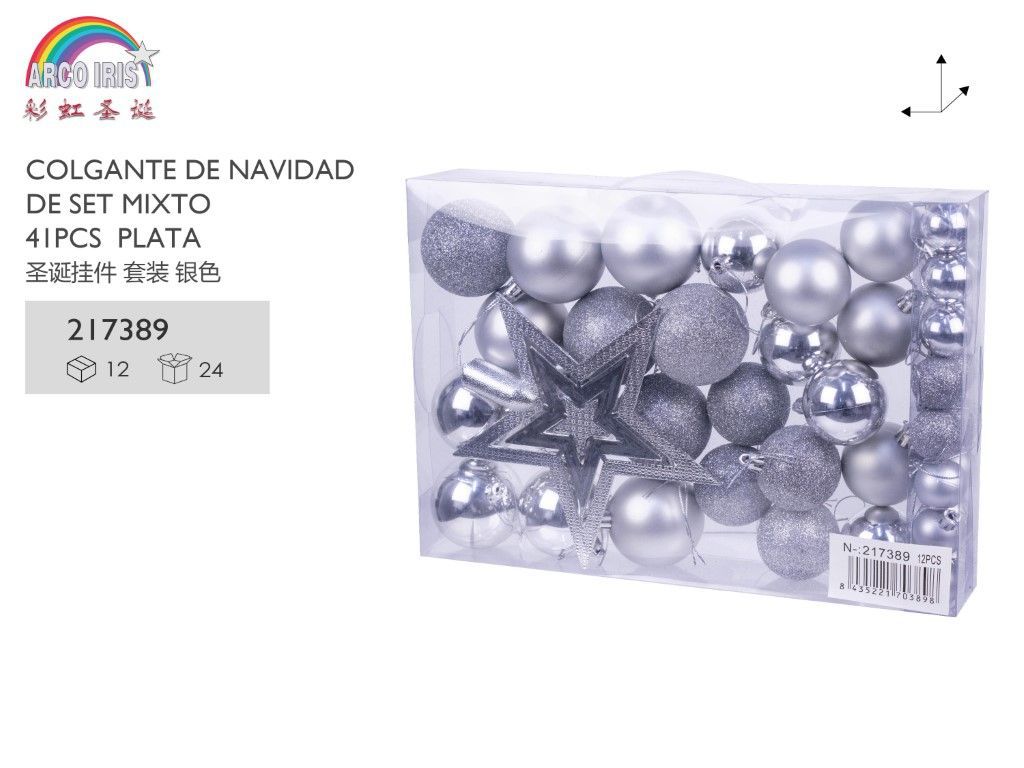 Colgante de Navidad mixto plata 41pcs adornos