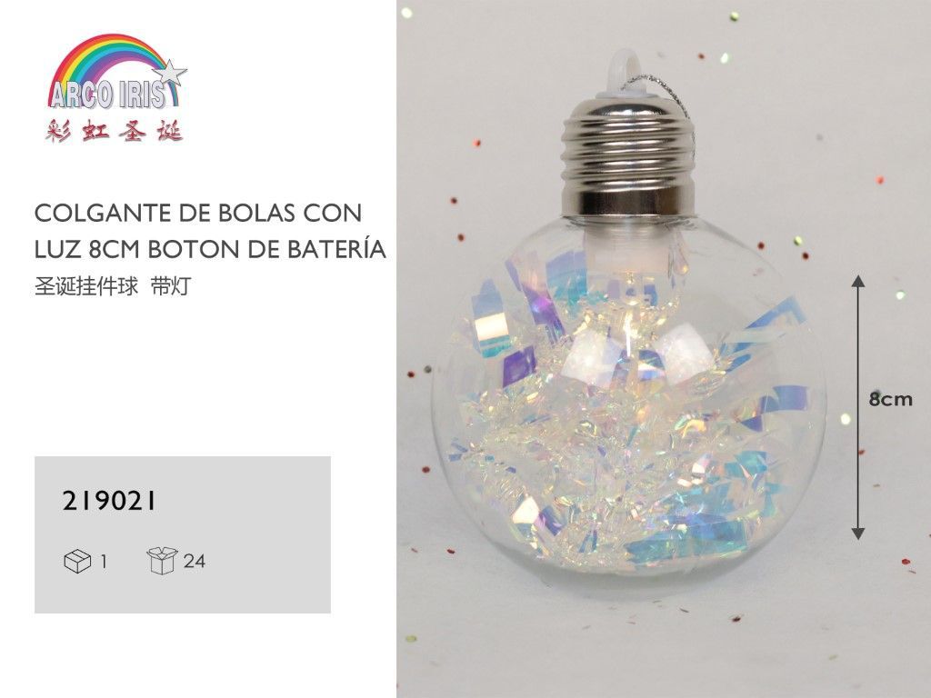 Colgante de bolas con luz 8cm con botón de batería para decoración navideña