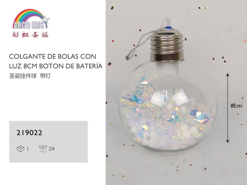 Colgante de bolas con luz 8cm batería set 12pcs para decoración navideña