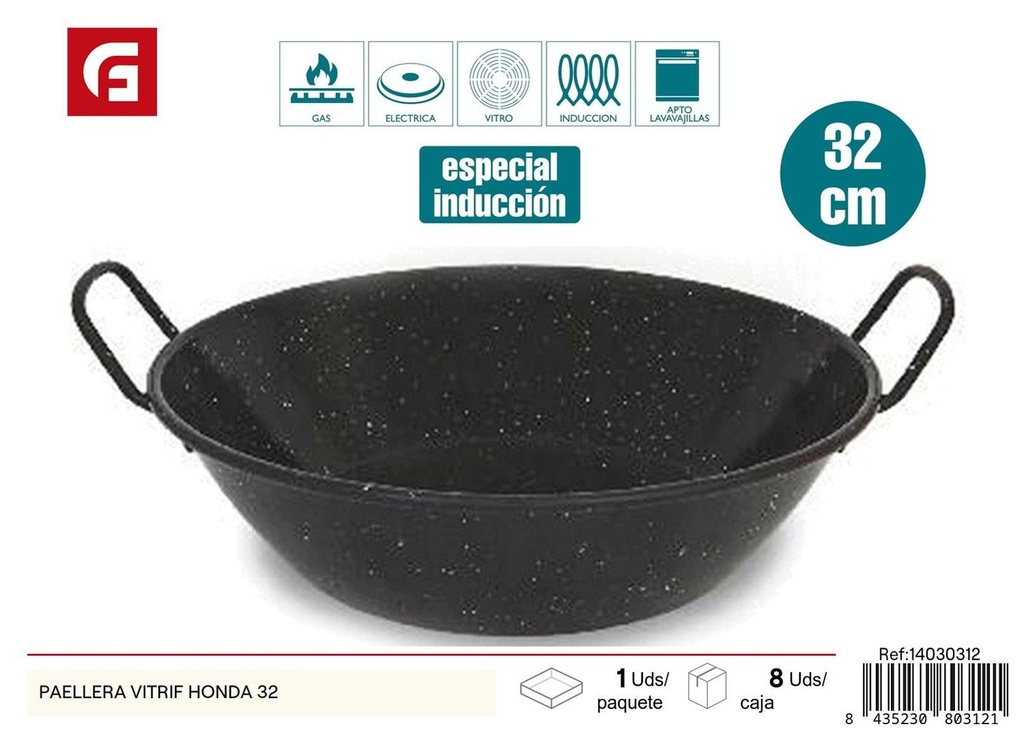 Paellera vitrificada honda 32cm para cocina