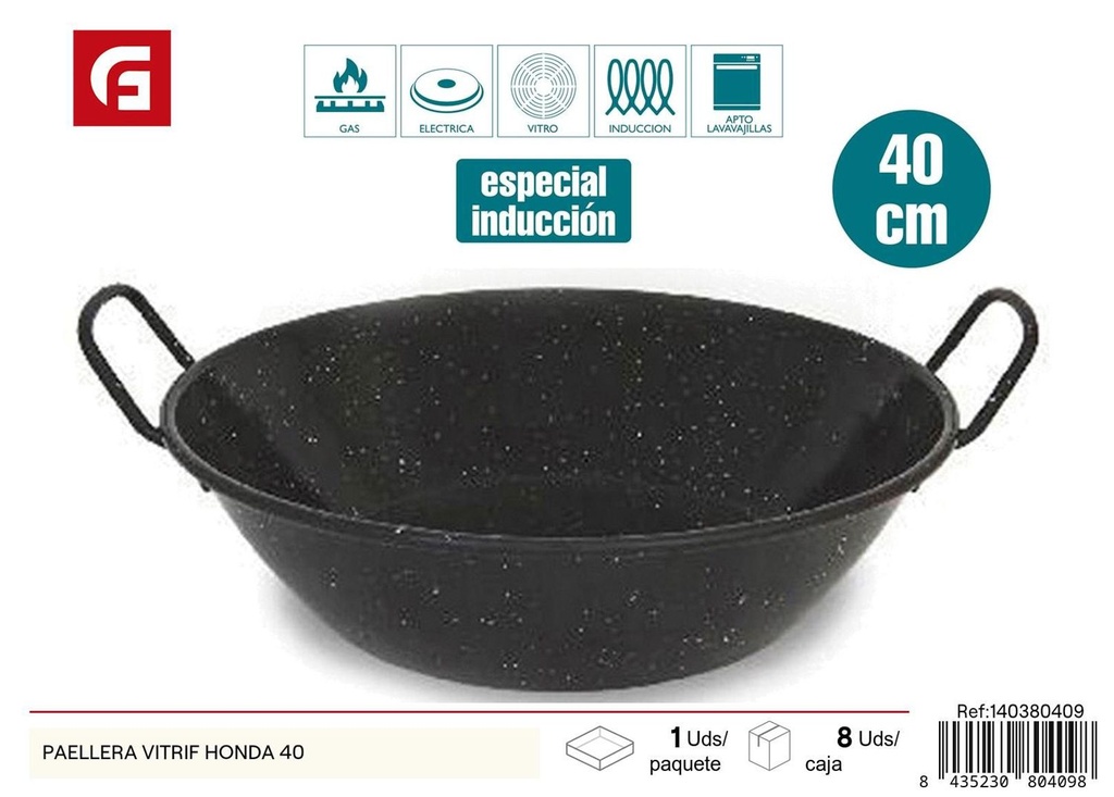 Paellera vitrificada honda 40cm para cocina