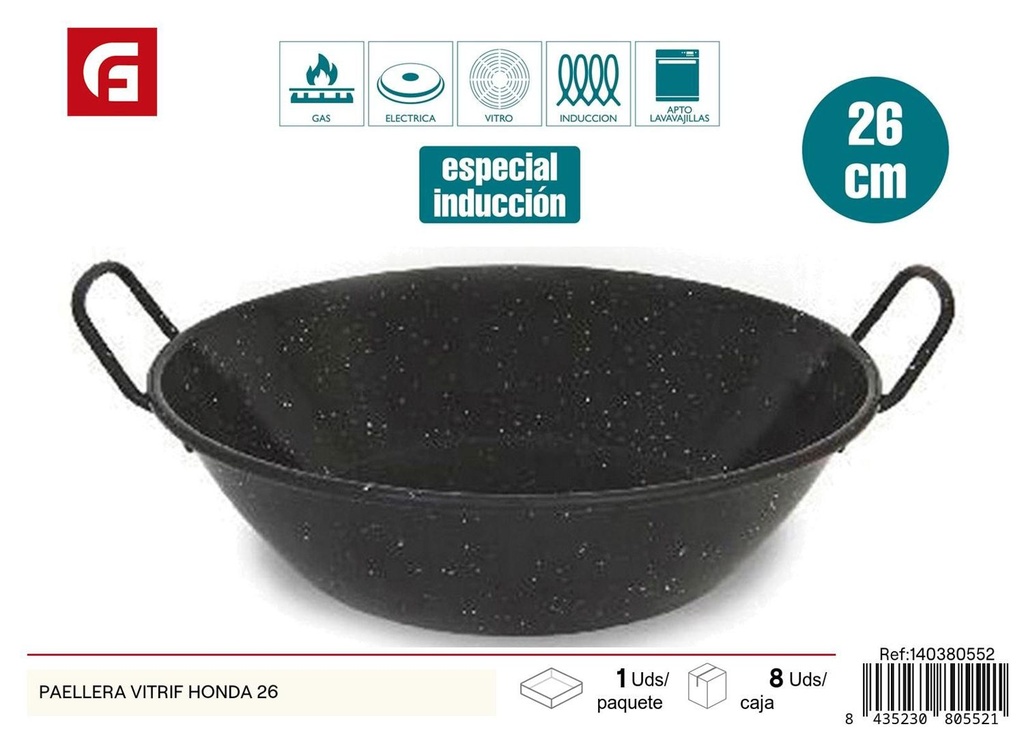 Paellera vitrificada honda 26cm para cocina