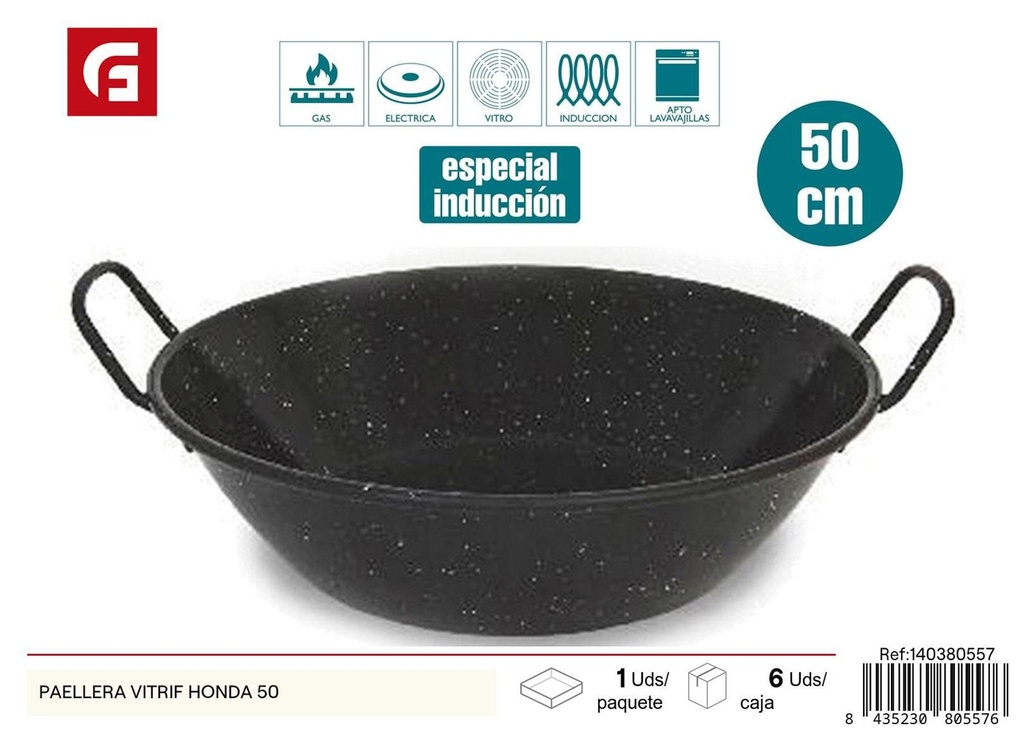 Paellera vitrificada honda 50cm para cocina y paellas