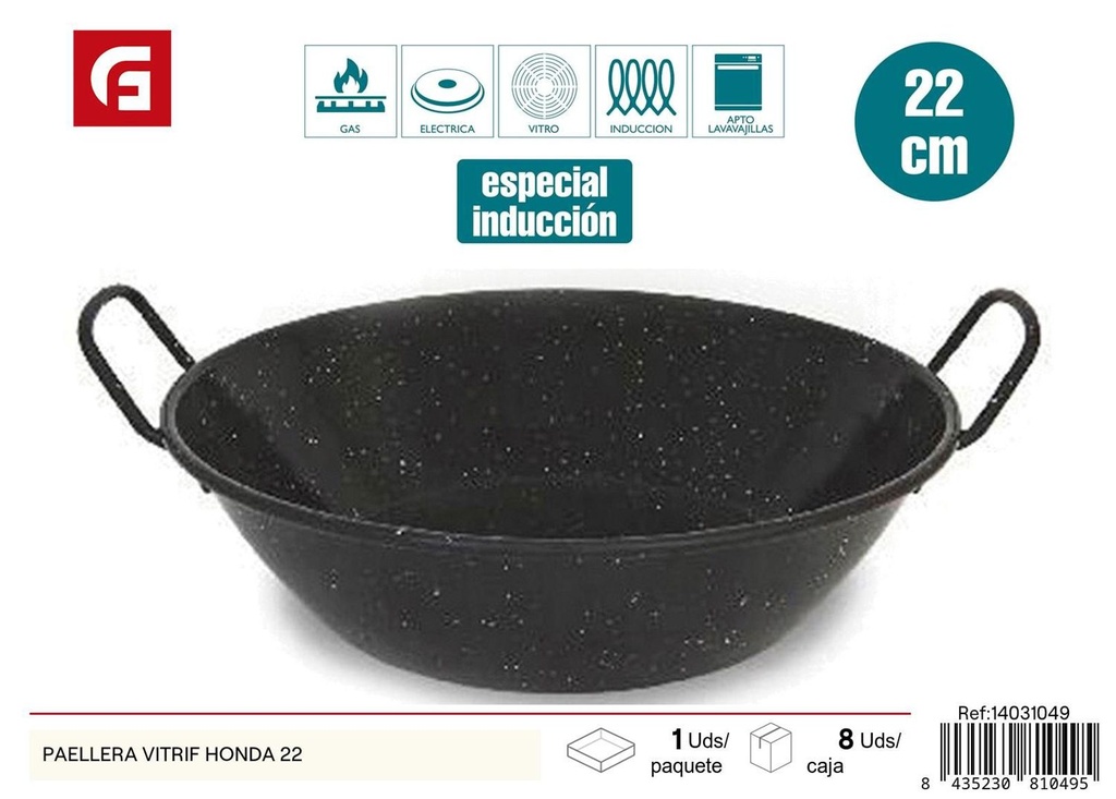 Paellera vitrificada honda 22cm para cocina y arroces