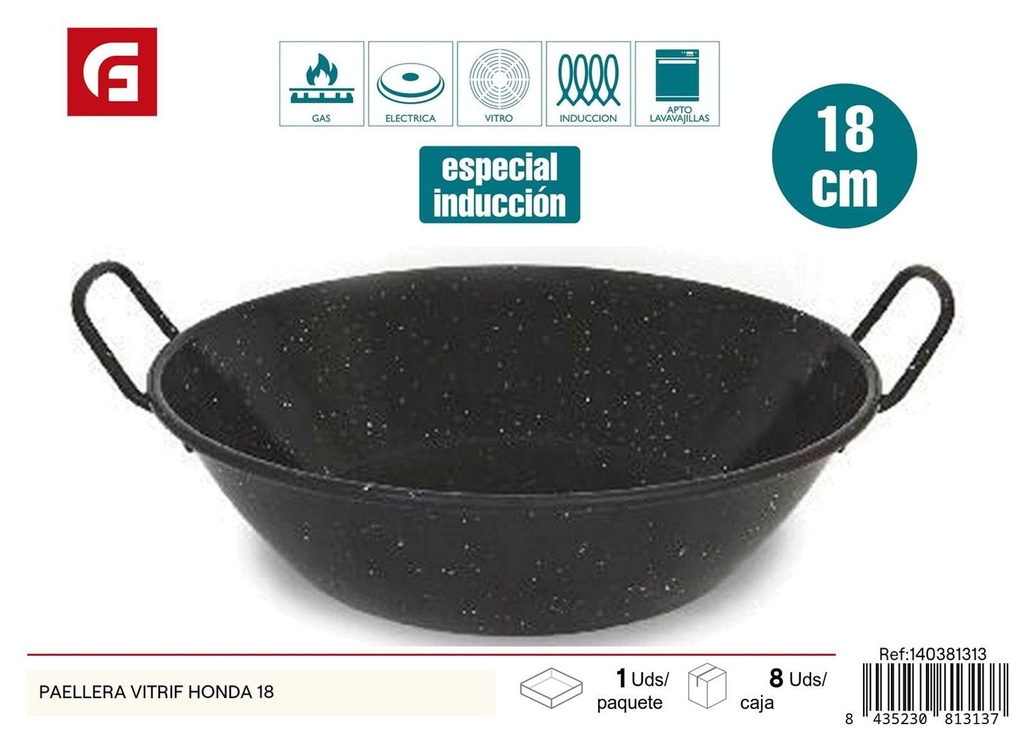 Paellera vitrificada honda 18cm para cocinar