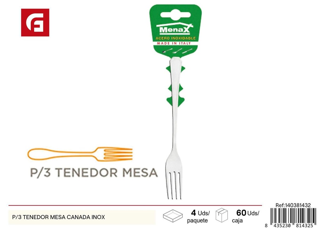 Tenedor de mesa Canadá inox p/3