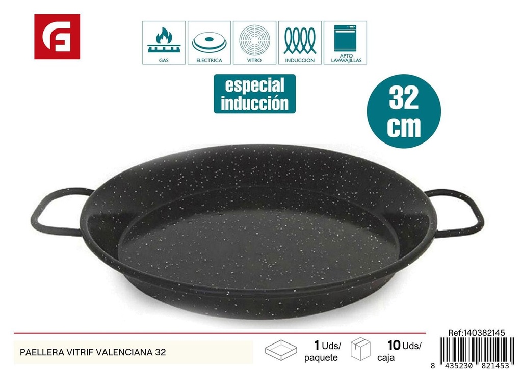 Paellera Valencia vitrificada 32cm para cocina