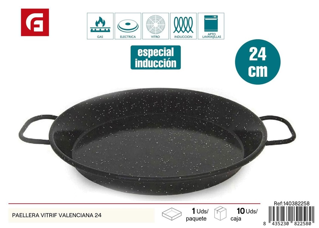 Paellera vitrificada valenciana 24cm para cocina y gastronomía