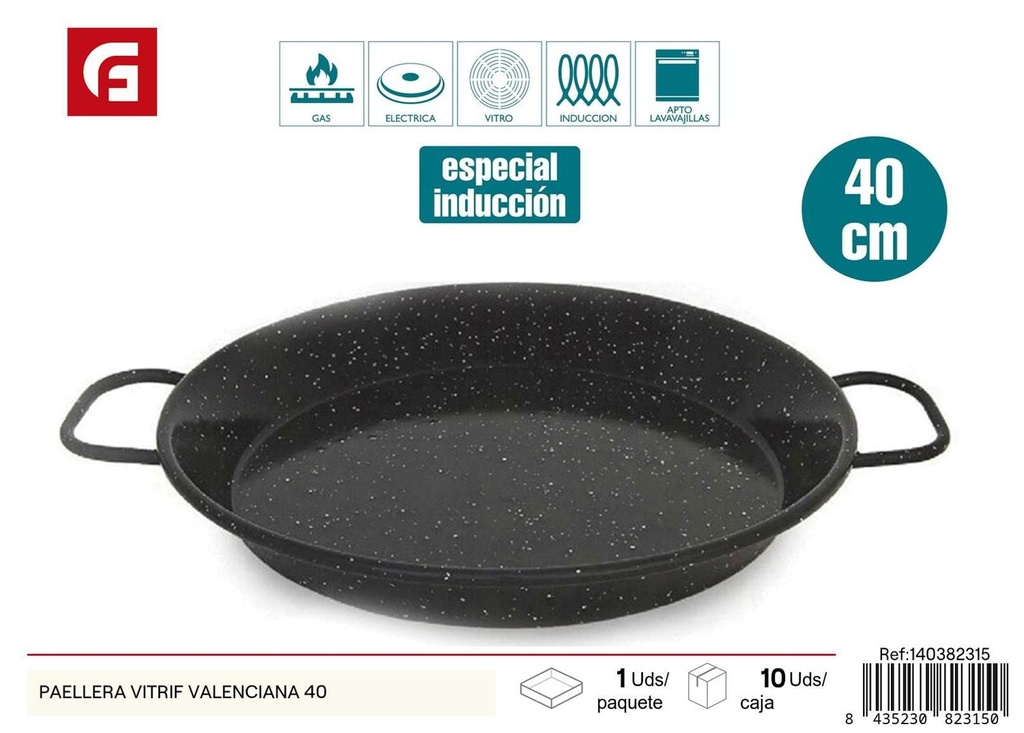 Paellera vitrificada valenciana 40cm, utensilio de cocina