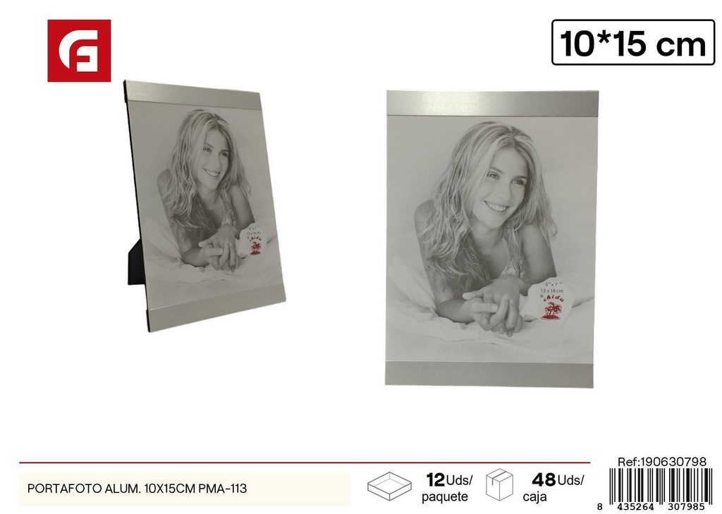 Portafoto de aluminio 10x15cm PMA-113 para decoración y recuerdos