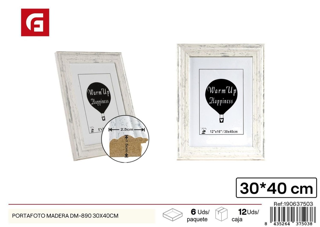 Portafoto de madera DM-890 30x40 cm - Marco decorativo para fotos