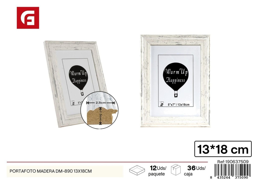 Portafoto de madera DM-890 13x18 cm - Marco de fotos decorativo