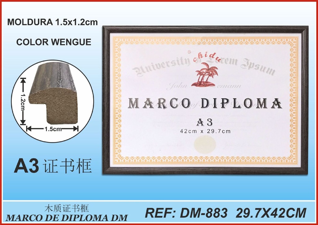 Marco diploma A3 wengue DM-883 para certificados y diplomas