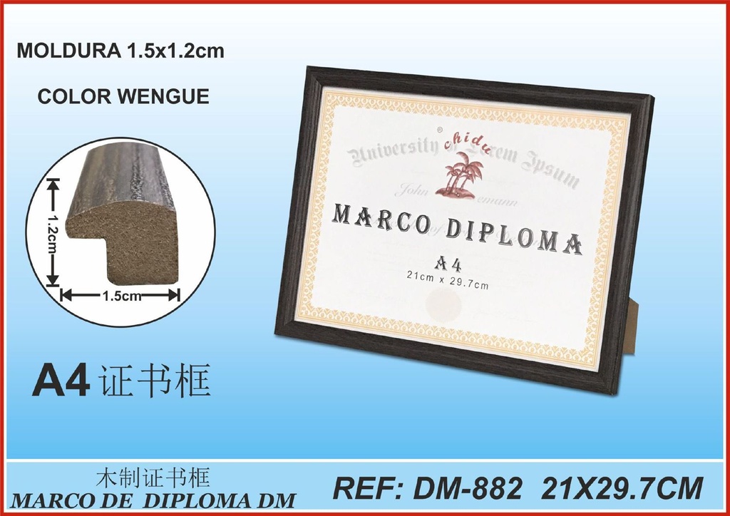 Marco diploma A4 Wengue DM-882 para certificados