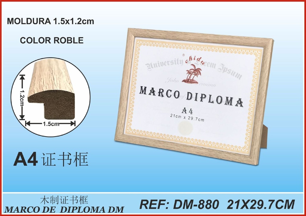 Marco para diploma A4 roble DM-880 para decoración del hogar