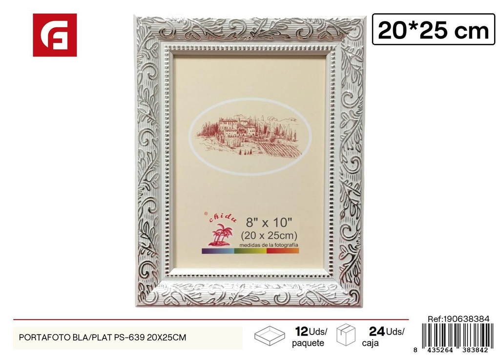 Portafoto blanco/plata PS-639 20x25cm para decoración
