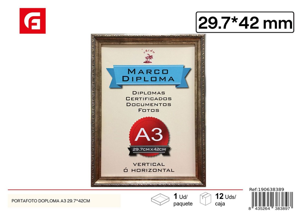 Marco diploma A3 PS-638 29.7x42cm para certificados