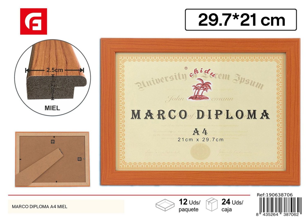 Marco diploma A4 miel DM-876