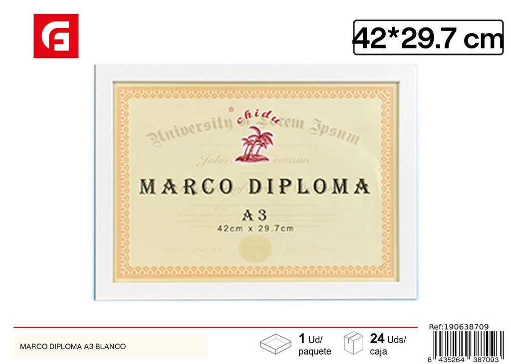 Marco de diploma A3 blanco DM-873 - Accesorios de hogar