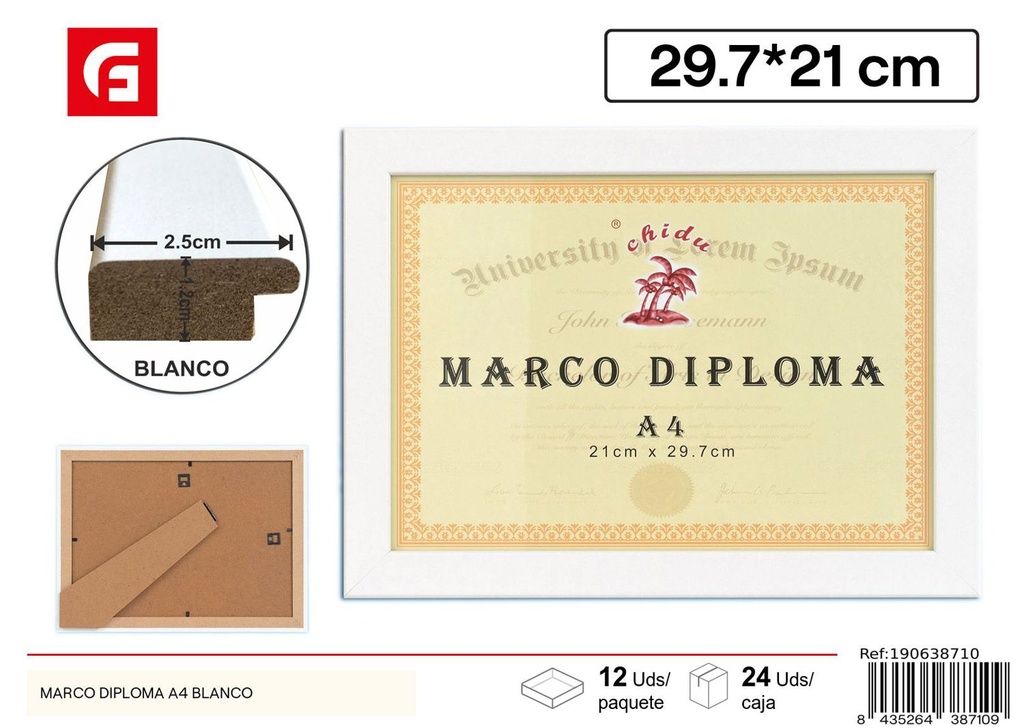 Marco para diploma A4 blanco DM-872