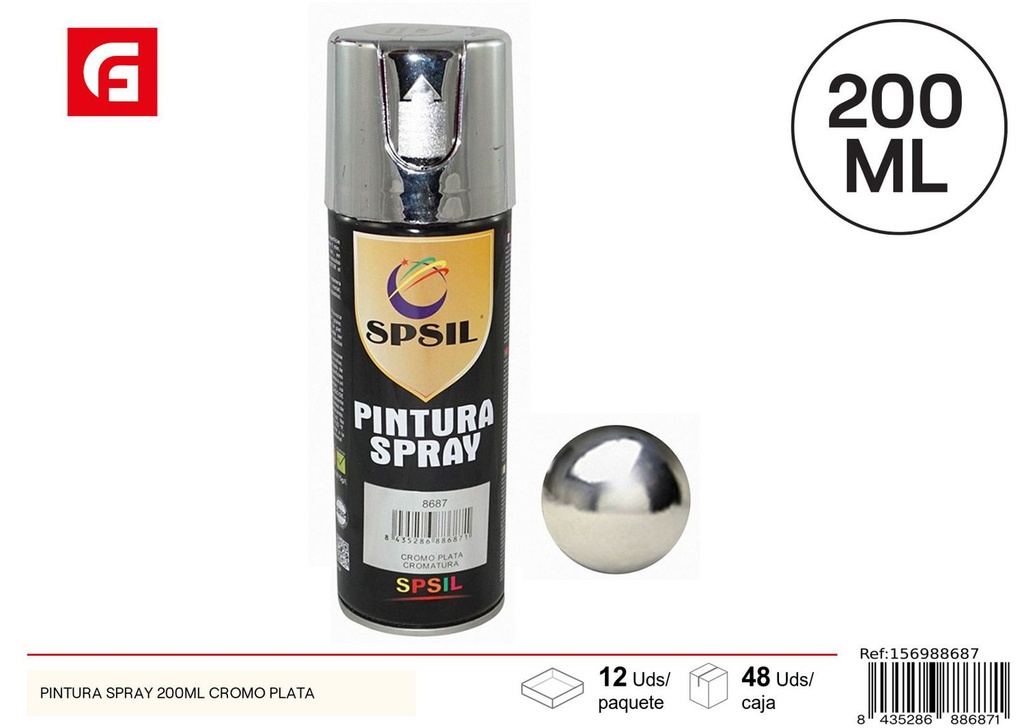 Pintura en spray cromo plata 200ml para bricolaje