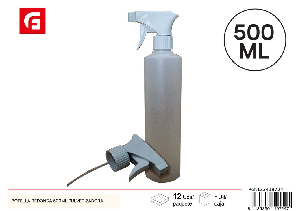 Botella redonda 500ml pulverizadora - Utensilios de limpieza
