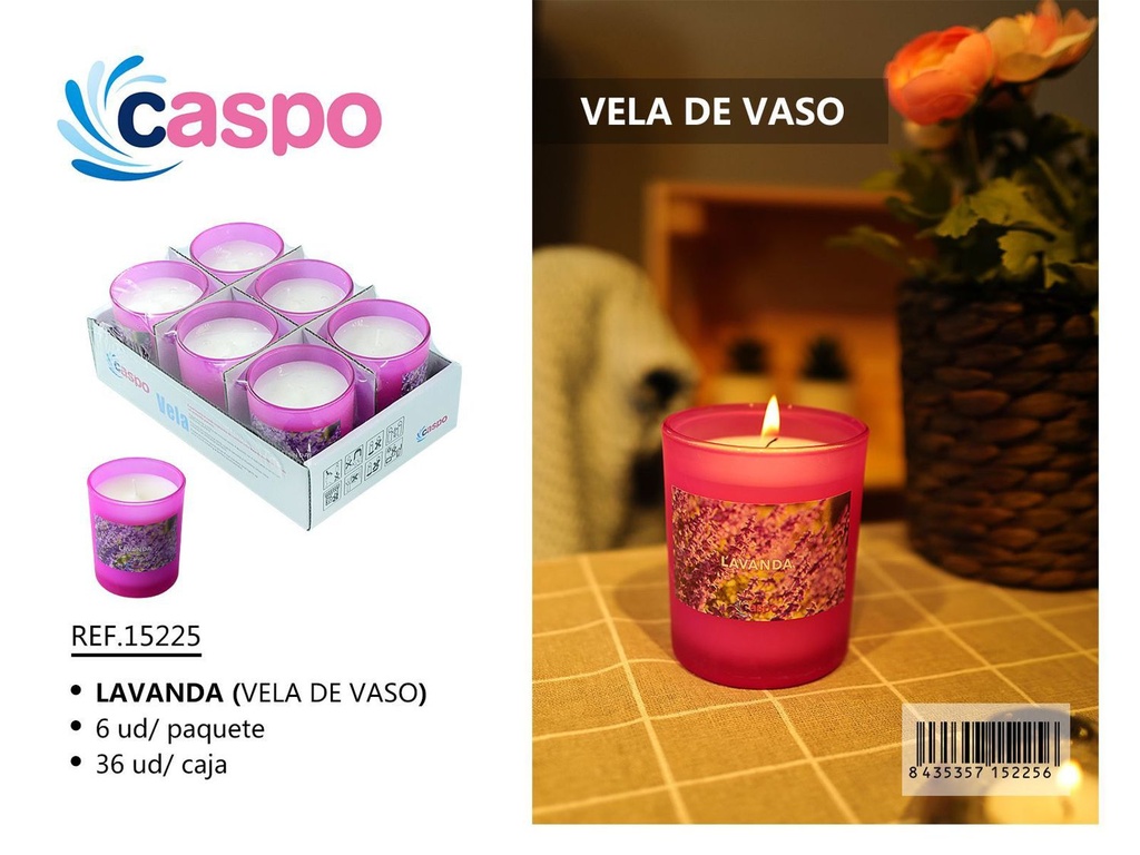 Vela de vaso lavanda para ambientación