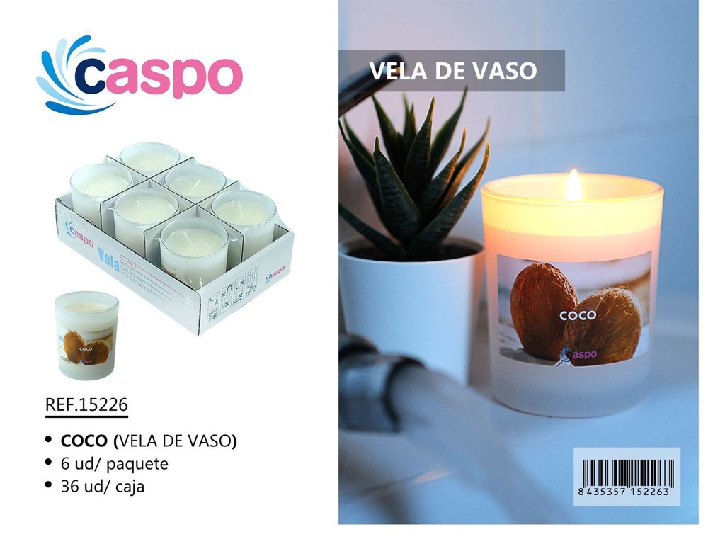 Vela de vaso con aroma a coco